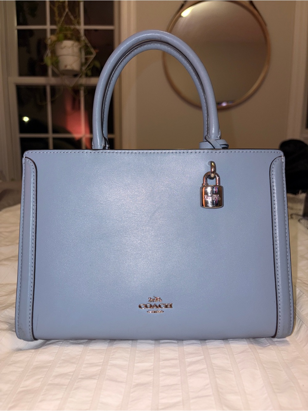 Coach Light Blue Leather Satchel with Padlock Charm